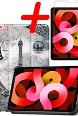 BASEY. Hoesje Geschikt voor iPad Air 2022 Hoes Case Tablet Hoesje Tri-fold Met Screenprotector - Hoes Geschikt voor iPad Air 5 2022 Hoesje Hard Cover Bookcase Hoes - Eiffeltoren