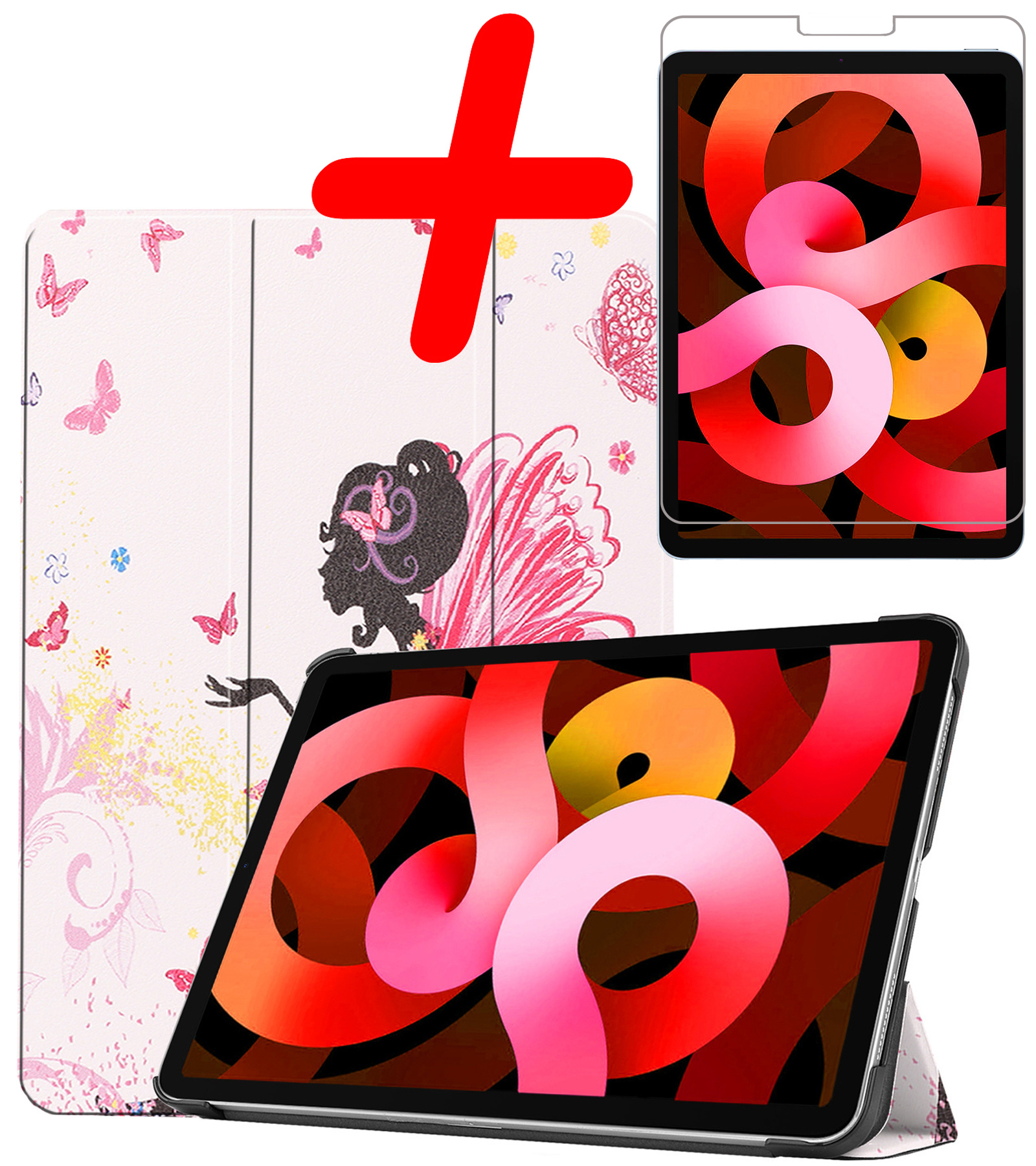 BASEY. Hoesje Geschikt voor iPad Air 2022 Hoes Case Tablet Hoesje Tri-fold Met Screenprotector - Hoes Geschikt voor iPad Air 5 2022 Hoesje Hard Cover Bookcase Hoes - Elfje
