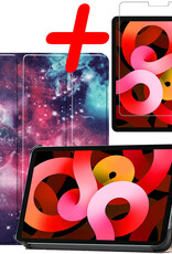 BASEY. Hoesje Geschikt voor iPad Air 2022 Hoes Case Tablet Hoesje Tri-fold Met Screenprotector - Hoes Geschikt voor iPad Air 5 2022 Hoesje Hard Cover Bookcase Hoes - Galaxy