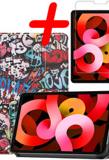 BASEY. Hoesje Geschikt voor iPad Air 2022 Hoes Case Tablet Hoesje Tri-fold Met Screenprotector - Hoes Geschikt voor iPad Air 5 2022 Hoesje Hard Cover Bookcase Hoes - Graffity