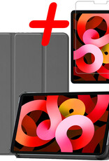 BASEY. Hoesje Geschikt voor iPad Air 2022 Hoes Case Tablet Hoesje Tri-fold Met Screenprotector - Hoes Geschikt voor iPad Air 5 2022 Hoesje Hard Cover Bookcase Hoes - Grijs