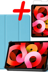 BASEY. Hoesje Geschikt voor iPad Air 2022 Hoes Case Tablet Hoesje Tri-fold Met Screenprotector - Hoes Geschikt voor iPad Air 5 2022 Hoesje Hard Cover Bookcase Hoes - Lichtblauw