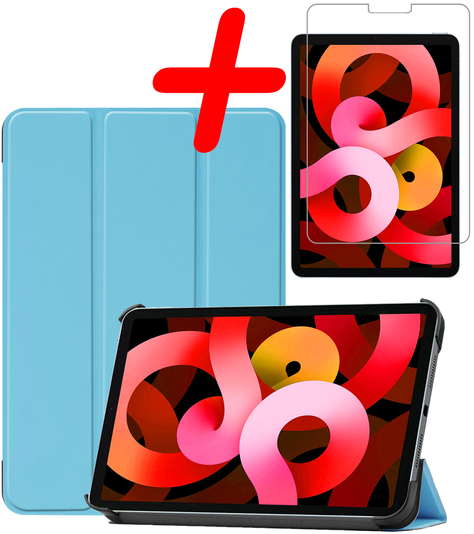 BASEY. Hoesje Geschikt voor iPad Air 2022 Hoes Case Tablet Hoesje Tri-fold Met Screenprotector - Hoes Geschikt voor iPad Air 5 2022 Hoesje Hard Cover Bookcase Hoes - Lichtblauw