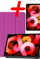 BASEY. Hoesje Geschikt voor iPad Air 2022 Hoes Case Tablet Hoesje Tri-fold Met Screenprotector - Hoes Geschikt voor iPad Air 5 2022 Hoesje Hard Cover Bookcase Hoes - Paars