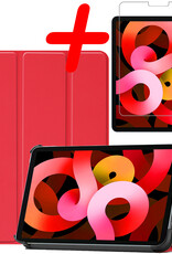 BASEY. Hoesje Geschikt voor iPad Air 2022 Hoes Case Tablet Hoesje Tri-fold Met Screenprotector - Hoes Geschikt voor iPad Air 5 2022 Hoesje Hard Cover Bookcase Hoes - Rood
