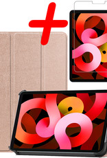 BASEY. Hoesje Geschikt voor iPad Air 2022 Hoes Case Tablet Hoesje Tri-fold Met Screenprotector - Hoes Geschikt voor iPad Air 5 2022 Hoesje Hard Cover Bookcase Hoes - Rosé goud