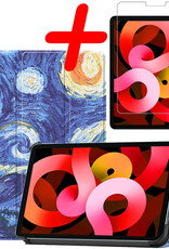 BASEY. Hoesje Geschikt voor iPad Air 2022 Hoes Case Tablet Hoesje Tri-fold Met Screenprotector - Hoes Geschikt voor iPad Air 5 2022 Hoesje Hard Cover Bookcase Hoes - Sterrenhemel