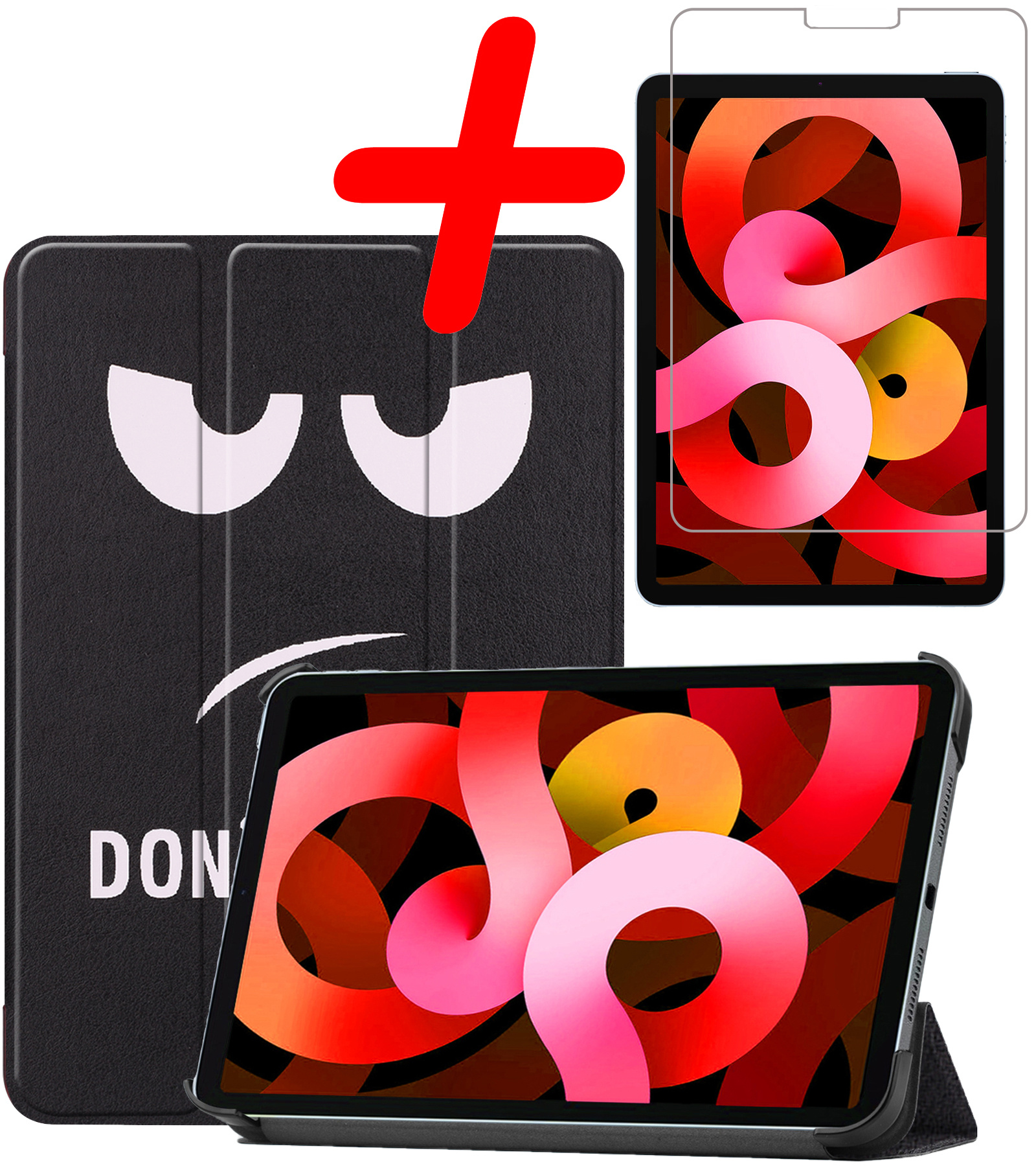 BASEY. Hoesje Geschikt voor iPad Air 2022 Hoes Case Tablet Hoesje Tri-fold Met Screenprotector - Hoes Geschikt voor iPad Air 5 2022 Hoesje Hard Cover Bookcase Hoes - Don't Touch Me