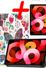 BASEY. Hoesje Geschikt voor iPad Air 2022 Hoes Case Tablet Hoesje Tri-fold Met Screenprotector - Hoes Geschikt voor iPad Air 5 2022 Hoesje Hard Cover Bookcase Hoes - Vlinders