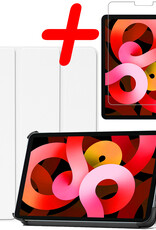 BASEY. Hoesje Geschikt voor iPad Air 2022 Hoes Case Tablet Hoesje Tri-fold Met Screenprotector - Hoes Geschikt voor iPad Air 5 2022 Hoesje Hard Cover Bookcase Hoes - Wit