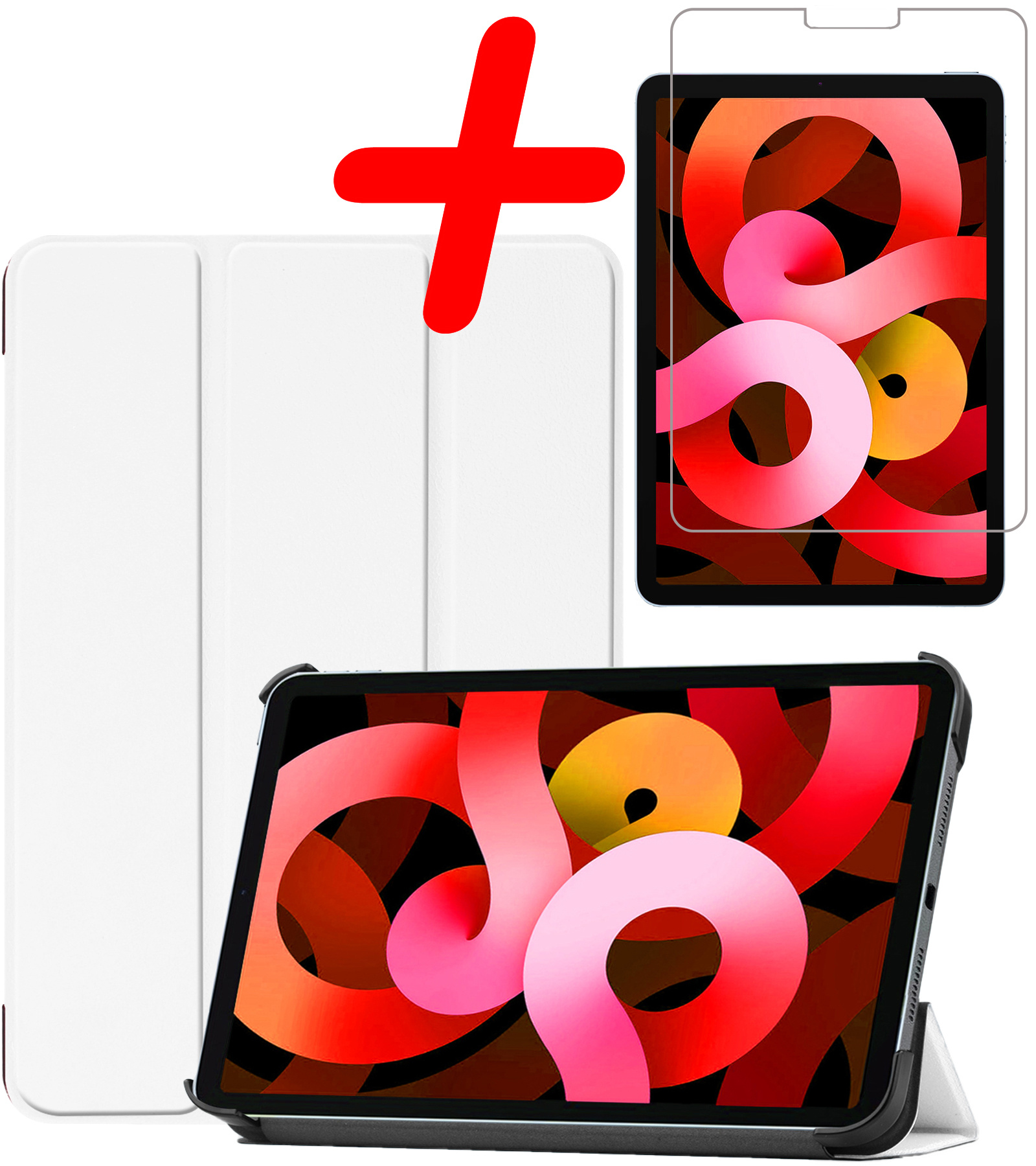 BASEY. Hoesje Geschikt voor iPad Air 2022 Hoes Case Tablet Hoesje Tri-fold Met Screenprotector - Hoes Geschikt voor iPad Air 5 2022 Hoesje Hard Cover Bookcase Hoes - Wit