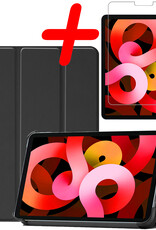 BASEY. Hoesje Geschikt voor iPad Air 2022 Hoes Case Tablet Hoesje Tri-fold Met Screenprotector - Hoes Geschikt voor iPad Air 5 2022 Hoesje Hard Cover Bookcase Hoes - Zwart