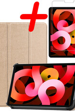 BASEY. Hoesje Geschikt voor iPad Air 2022 Hoes Case Tablet Hoesje Tri-fold Met Screenprotector - Hoes Geschikt voor iPad Air 5 2022 Hoesje Hard Cover Bookcase Hoes - Goud
