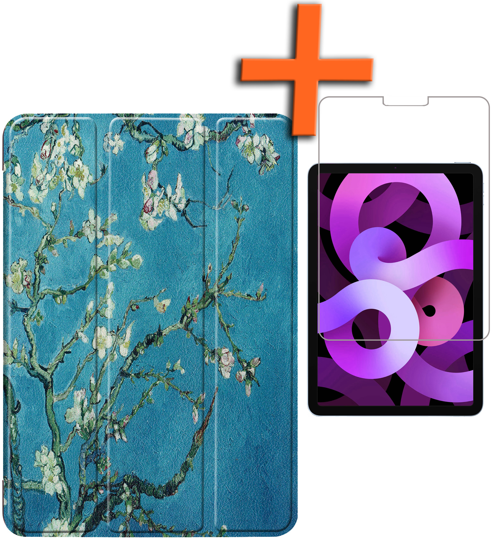 Nomfy Hoes Geschikt voor iPad Air 2022 Hoes Tri-fold Tablet Hoesje Case Met Screenprotector - Hoesje Geschikt voor iPad Air 5 2022 Hoesje Hardcover Bookcase - Blokken