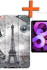 Nomfy Hoes Geschikt voor iPad Air 2022 Hoes Tri-fold Tablet Hoesje Case Met Screenprotector - Hoesje Geschikt voor iPad Air 5 2022 Hoesje Hardcover Bookcase - Eiffeltoren