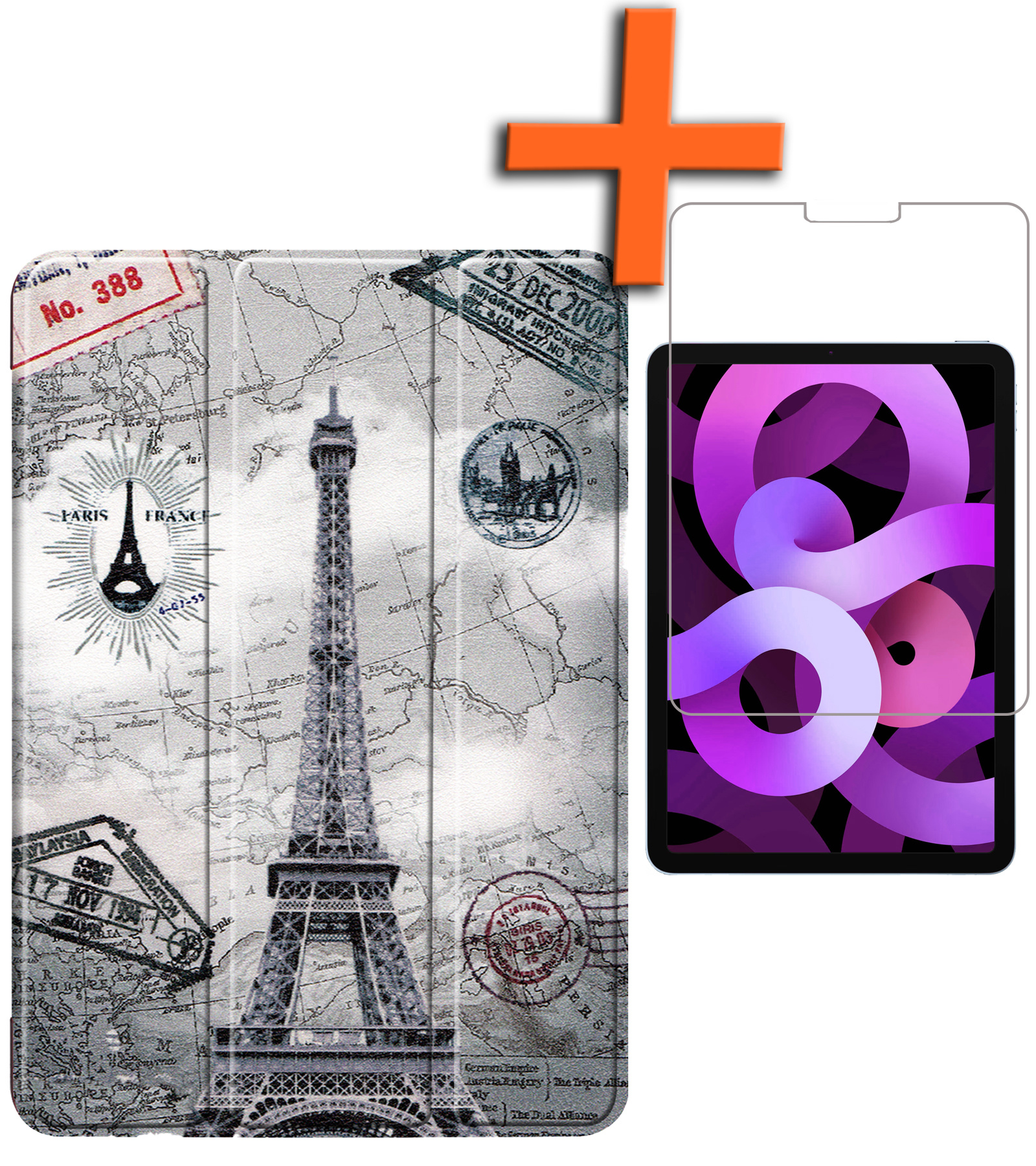 Nomfy Hoes Geschikt voor iPad Air 2022 Hoes Tri-fold Tablet Hoesje Case Met Screenprotector - Hoesje Geschikt voor iPad Air 5 2022 Hoesje Hardcover Bookcase - Eiffeltoren