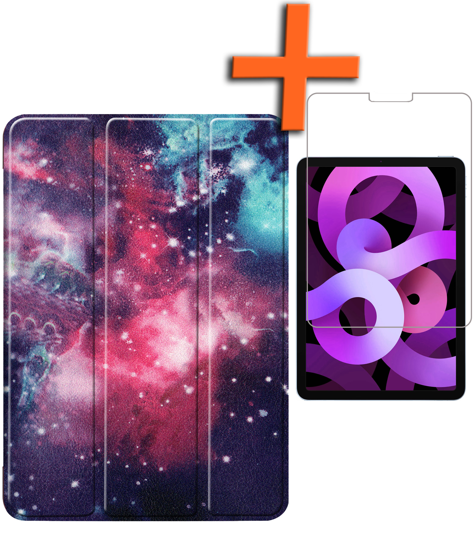 Nomfy Hoes Geschikt voor iPad Air 2022 Hoes Tri-fold Tablet Hoesje Case Met Screenprotector - Hoesje Geschikt voor iPad Air 5 2022 Hoesje Hardcover Bookcase - Galaxy