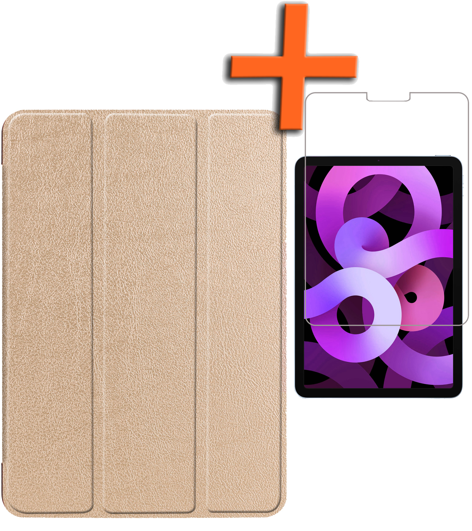 Nomfy Hoes Geschikt voor iPad Air 2022 Hoes Tri-fold Tablet Hoesje Case Met Screenprotector - Hoesje Geschikt voor iPad Air 5 2022 Hoesje Hardcover Bookcase - Goud