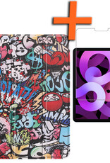 Nomfy Hoes Geschikt voor iPad Air 2022 Hoes Tri-fold Tablet Hoesje Case Met Screenprotector - Hoesje Geschikt voor iPad Air 5 2022 Hoesje Hardcover Bookcase - Graffity