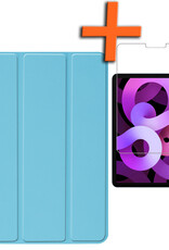 Nomfy Hoes Geschikt voor iPad Air 2022 Hoes Tri-fold Tablet Hoesje Case Met Screenprotector - Hoesje Geschikt voor iPad Air 5 2022 Hoesje Hardcover Bookcase - Lichtblauw