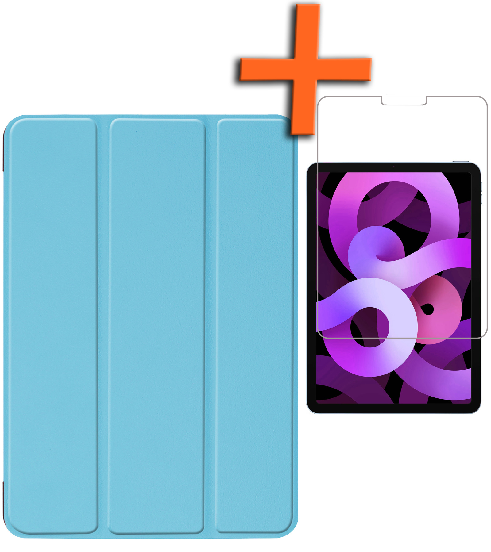 Nomfy Hoes Geschikt voor iPad Air 2022 Hoes Tri-fold Tablet Hoesje Case Met Screenprotector - Hoesje Geschikt voor iPad Air 5 2022 Hoesje Hardcover Bookcase - Lichtblauw