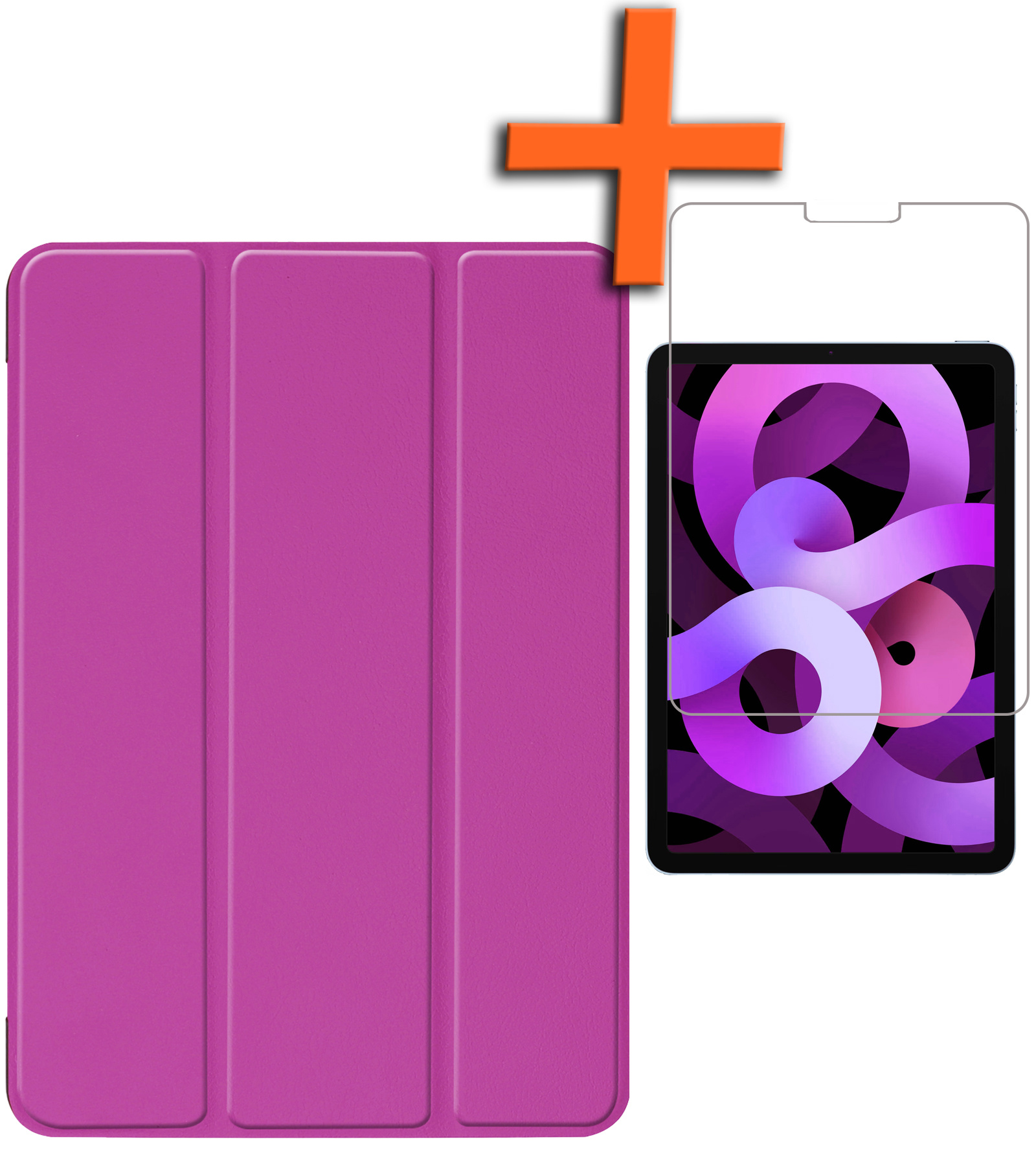 Nomfy Hoes Geschikt voor iPad Air 2022 Hoes Tri-fold Tablet Hoesje Case Met Screenprotector - Hoesje Geschikt voor iPad Air 5 2022 Hoesje Hardcover Bookcase - Paars