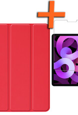 Nomfy Hoes Geschikt voor iPad Air 2022 Hoes Tri-fold Tablet Hoesje Case Met Screenprotector - Hoesje Geschikt voor iPad Air 5 2022 Hoesje Hardcover Bookcase - Rood