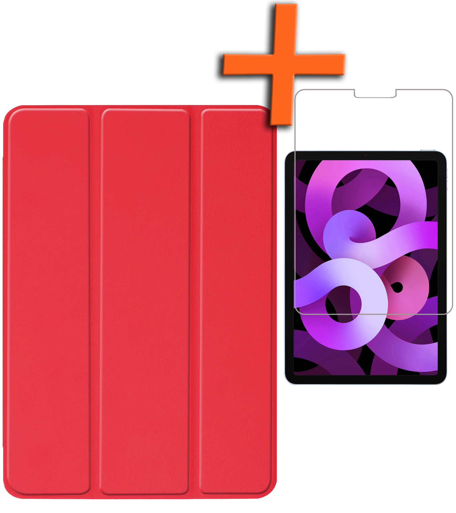 Nomfy Hoes Geschikt voor iPad Air 2022 Hoes Tri-fold Tablet Hoesje Case Met Screenprotector - Hoesje Geschikt voor iPad Air 5 2022 Hoesje Hardcover Bookcase - Rood