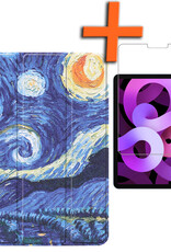 Nomfy Hoes Geschikt voor iPad Air 2022 Hoes Tri-fold Tablet Hoesje Case Met Screenprotector - Hoesje Geschikt voor iPad Air 5 2022 Hoesje Hardcover Bookcase - Sterrenhemel