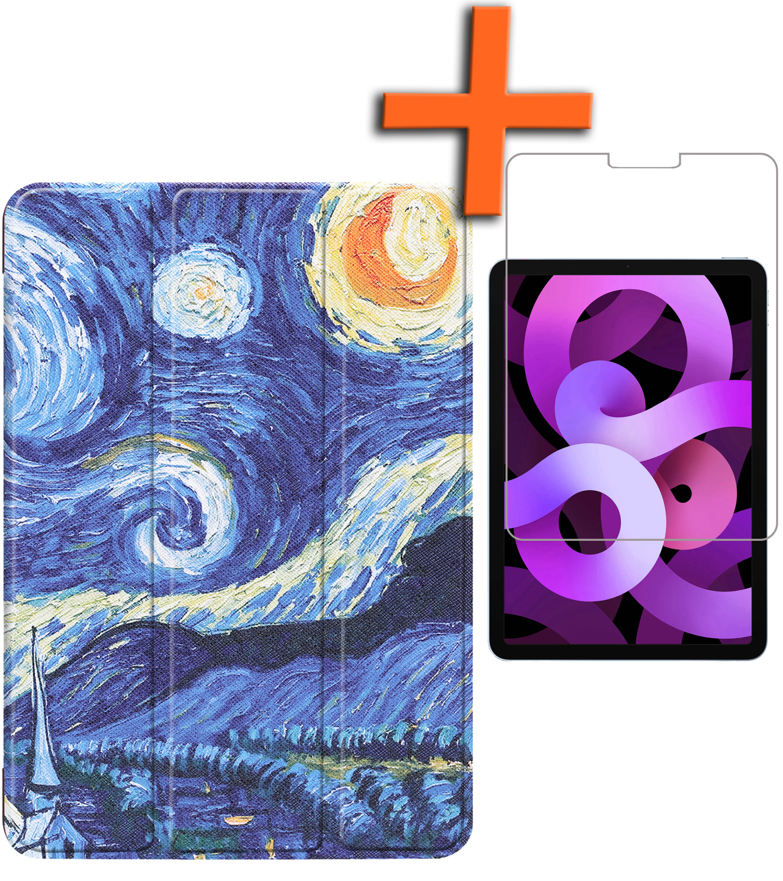 Nomfy Hoes Geschikt voor iPad Air 2022 Hoes Tri-fold Tablet Hoesje Case Met Screenprotector - Hoesje Geschikt voor iPad Air 5 2022 Hoesje Hardcover Bookcase - Sterrenhemel