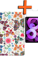 Nomfy Hoes Geschikt voor iPad Air 2022 Hoes Tri-fold Tablet Hoesje Case Met Screenprotector - Hoesje Geschikt voor iPad Air 5 2022 Hoesje Hardcover Bookcase - Vlinders