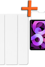 Nomfy Hoes Geschikt voor iPad Air 2022 Hoes Tri-fold Tablet Hoesje Case Met Screenprotector - Hoesje Geschikt voor iPad Air 5 2022 Hoesje Hardcover Bookcase - Wit