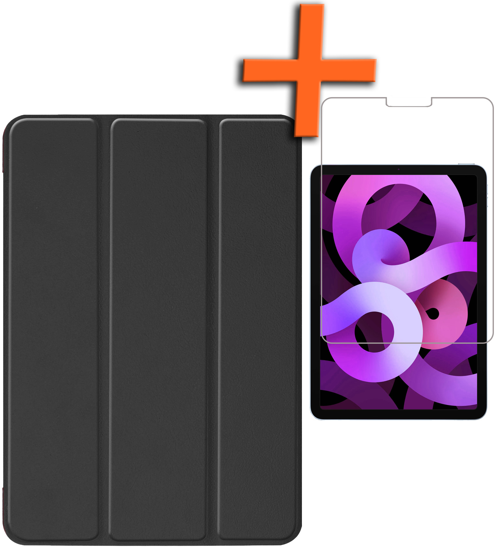 Nomfy Hoes Geschikt voor iPad Air 2022 Hoes Tri-fold Tablet Hoesje Case Met Screenprotector - Hoesje Geschikt voor iPad Air 5 2022 Hoesje Hardcover Bookcase - Zwart
