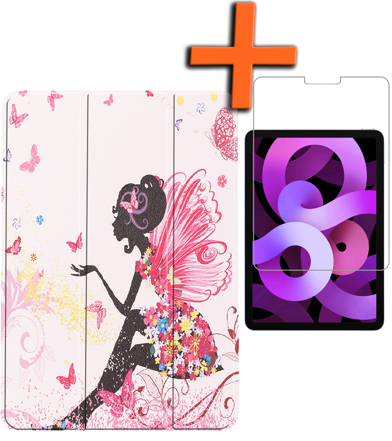 Nomfy Hoes Geschikt voor iPad Air 2022 Hoes Tri-fold Tablet Hoesje Case Met Screenprotector - Hoesje Geschikt voor iPad Air 5 2022 Hoesje Hardcover Bookcase - Elfje