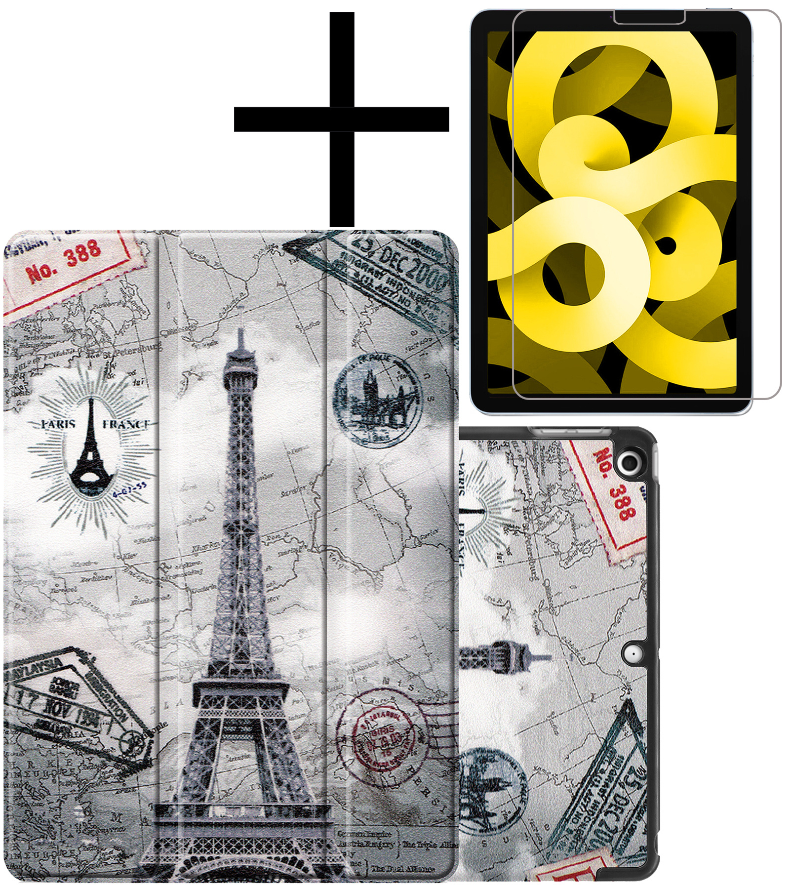 NoXx Hoesje Geschikt voor iPad Air 2022 Hoesje Case Hard Cover Hoes Book Case Met Screenprotector - Eiffeltoren