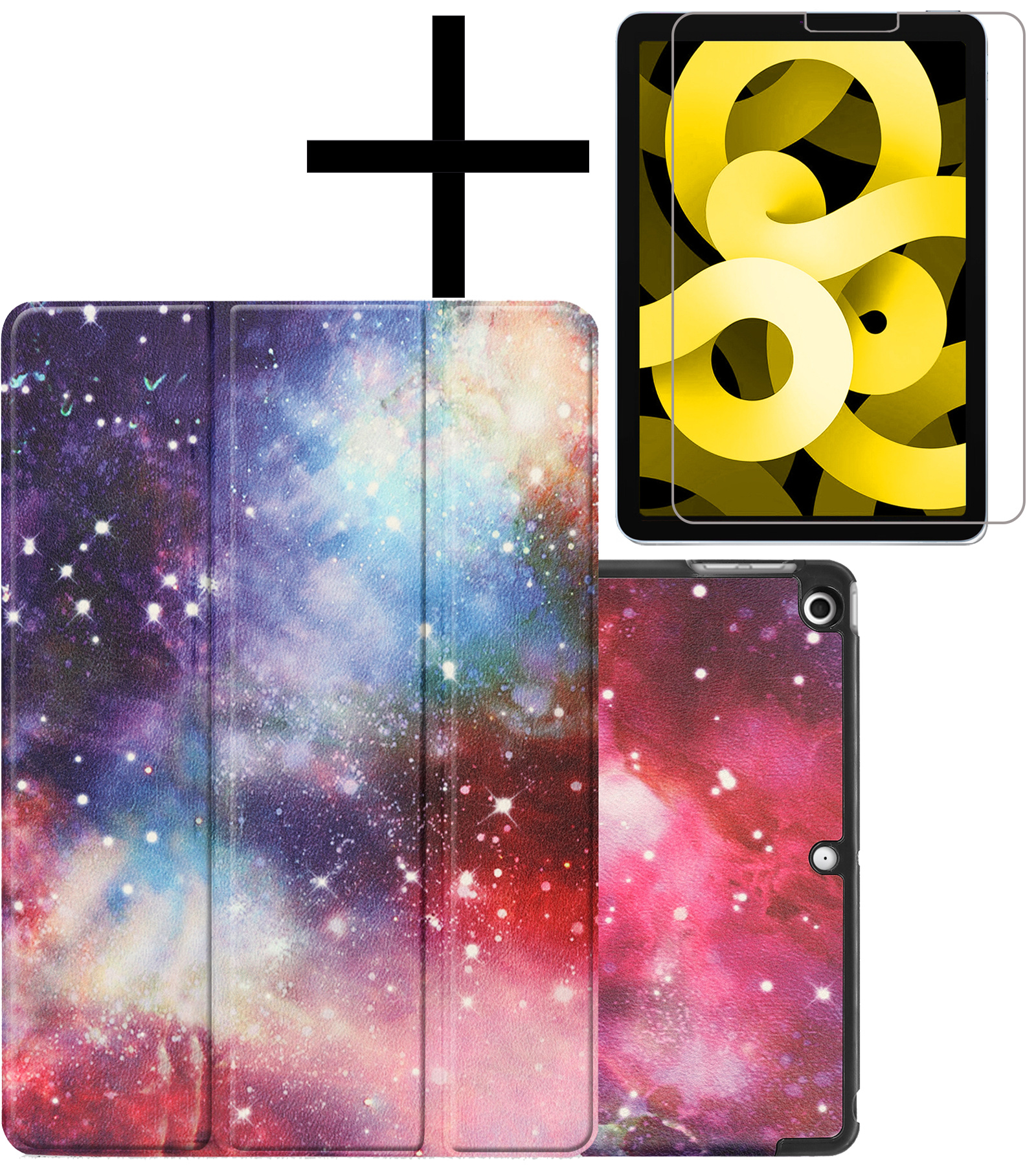 NoXx Hoesje Geschikt voor iPad Air 2022 Hoesje Case Hard Cover Hoes Book Case Met Screenprotector - Galaxy