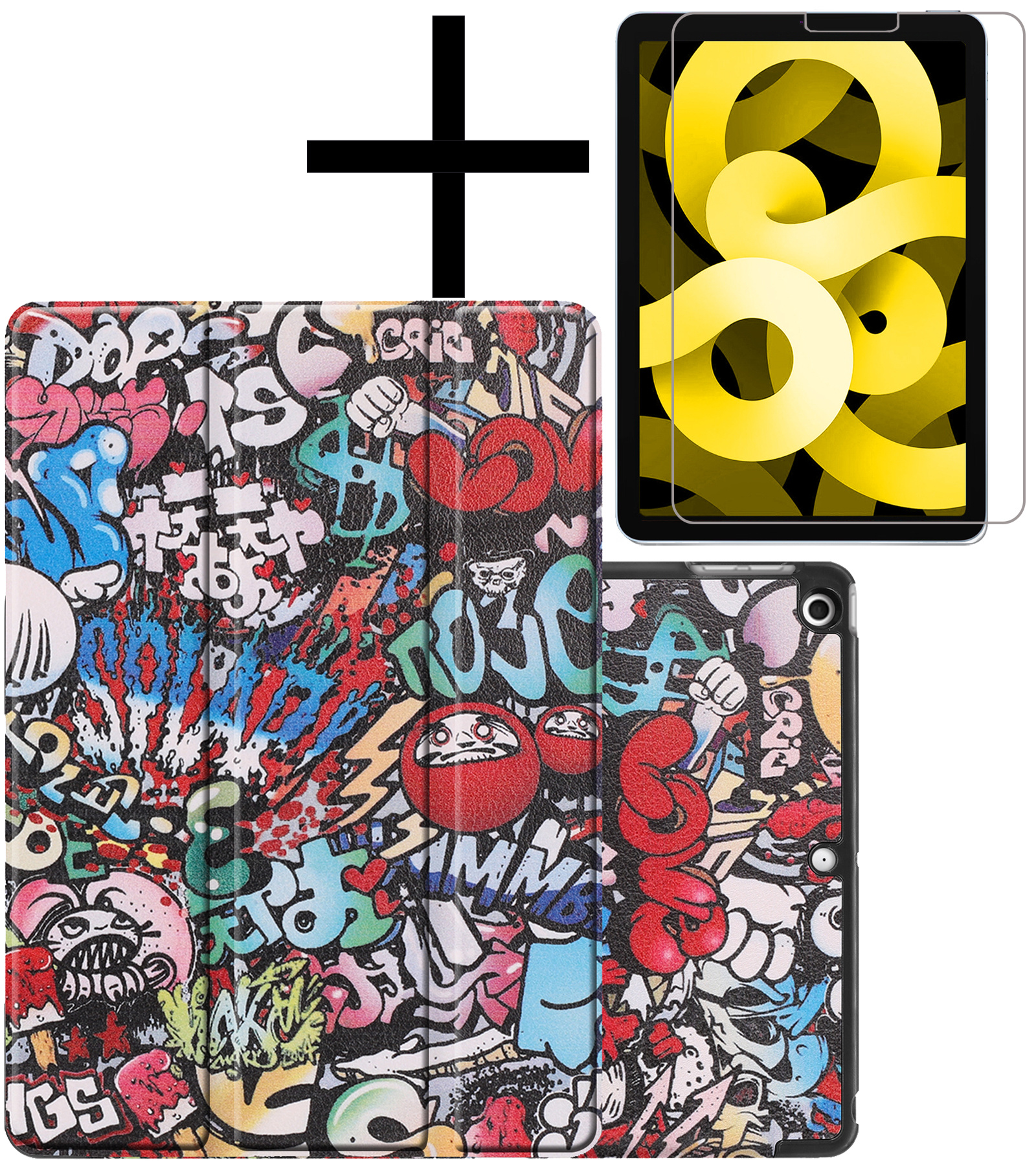 NoXx Hoesje Geschikt voor iPad Air 2022 Hoesje Case Hard Cover Hoes Book Case Met Screenprotector - Graffity