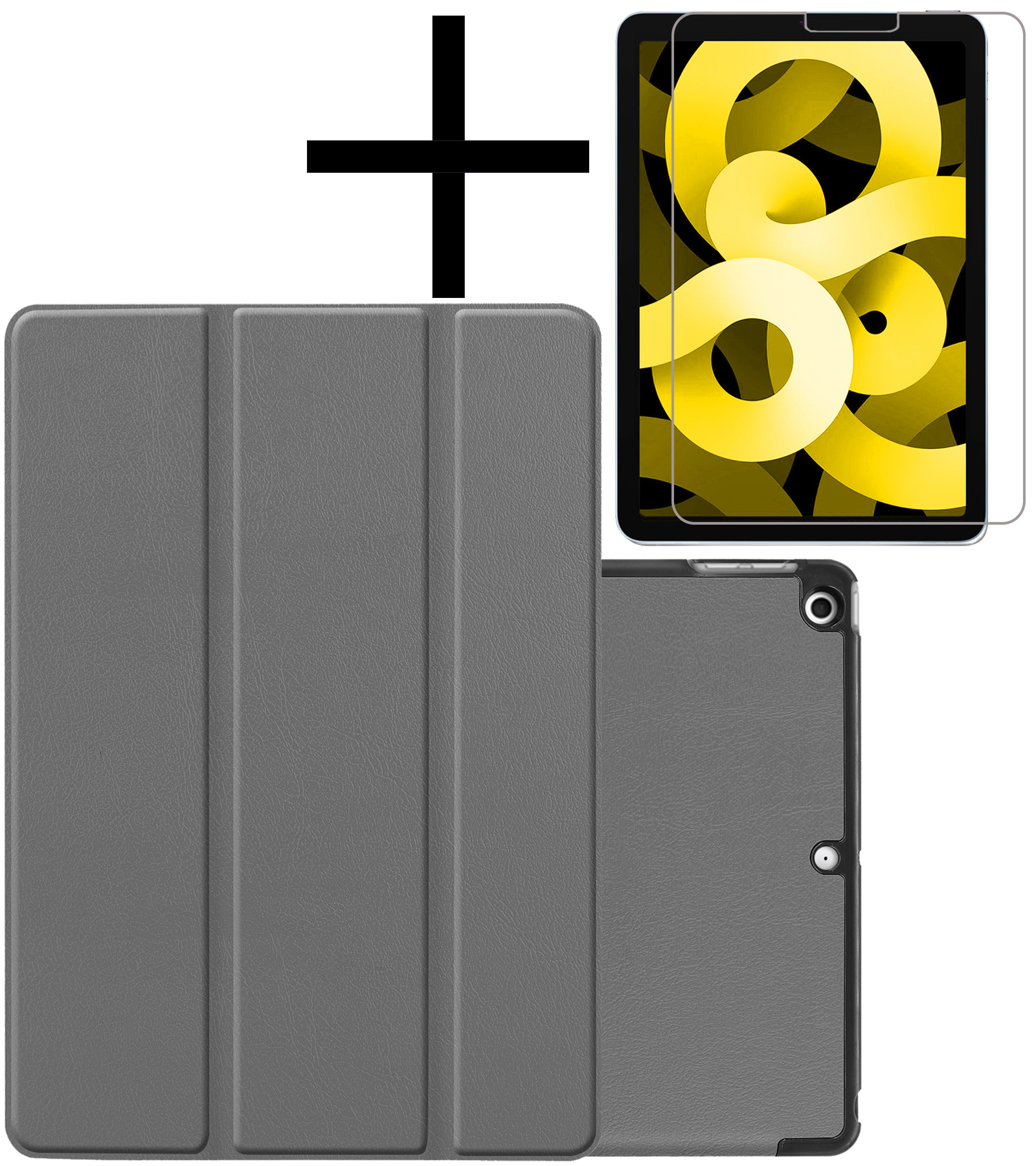 NoXx Hoesje Geschikt voor iPad Air 2022 Hoesje Case Hard Cover Hoes Book Case Met Screenprotector - Grijs