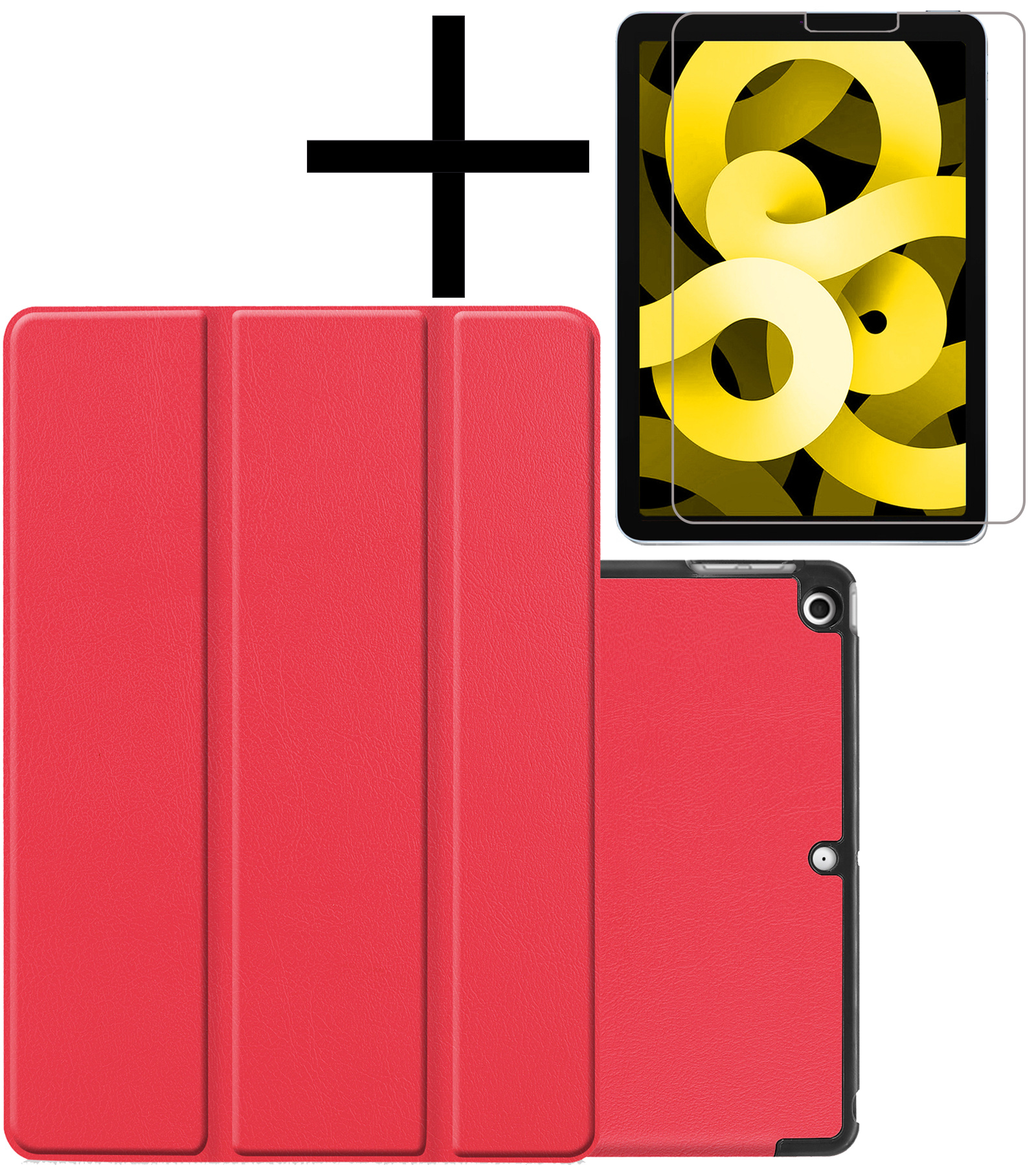 NoXx Hoesje Geschikt voor iPad Air 2022 Hoesje Case Hard Cover Hoes Book Case Met Screenprotector - Rood