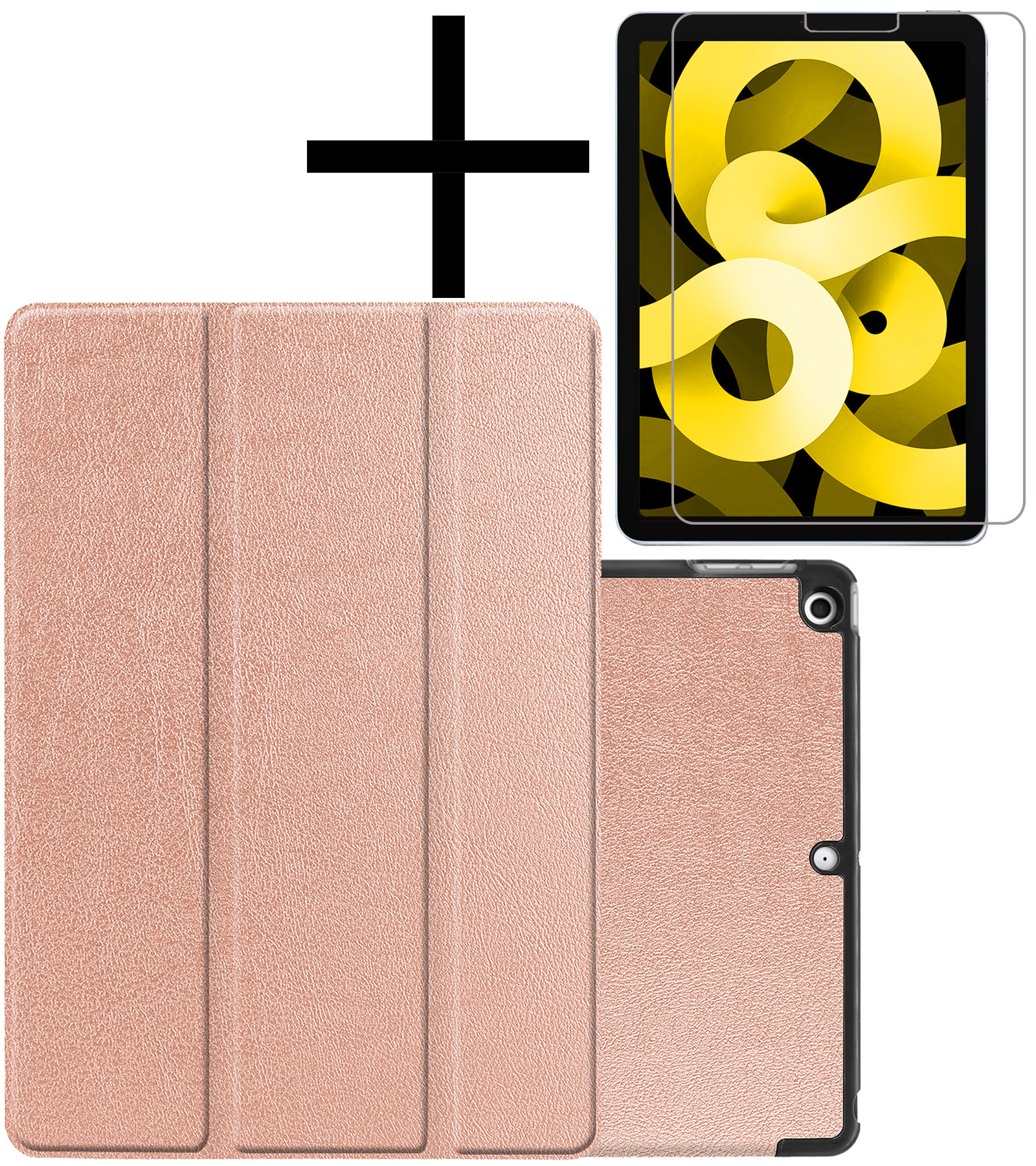 NoXx Hoesje Geschikt voor iPad Air 2022 Hoesje Case Hard Cover Hoes Book Case Met Screenprotector - Rosé goud