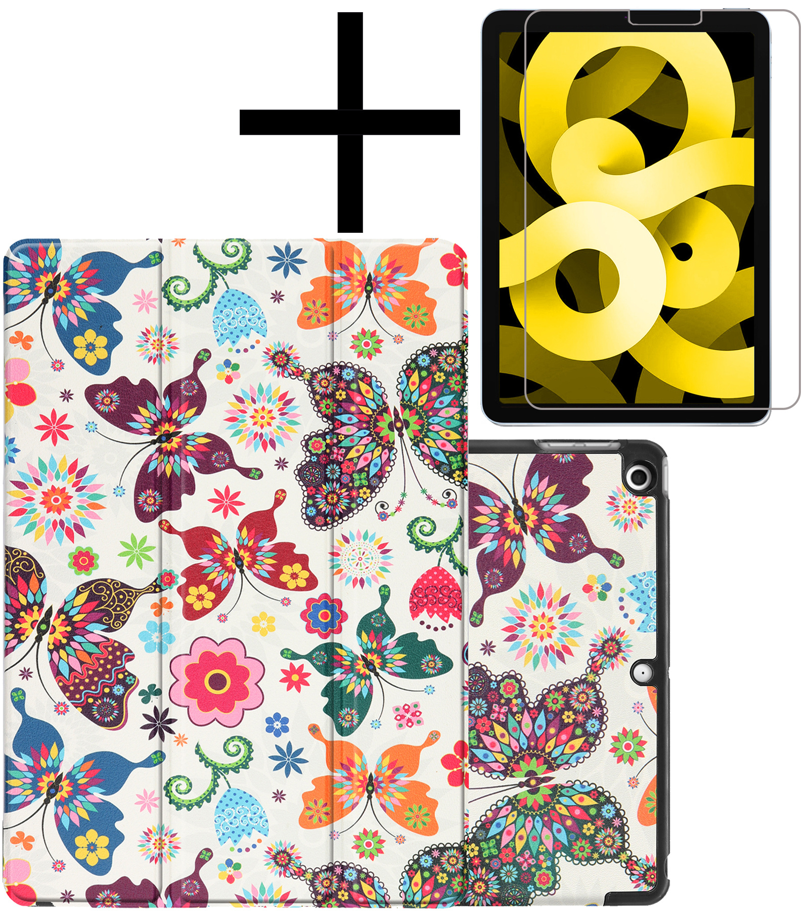 NoXx Hoesje Geschikt voor iPad Air 2022 Hoesje Case Hard Cover Hoes Book Case Met Screenprotector - Vlinders