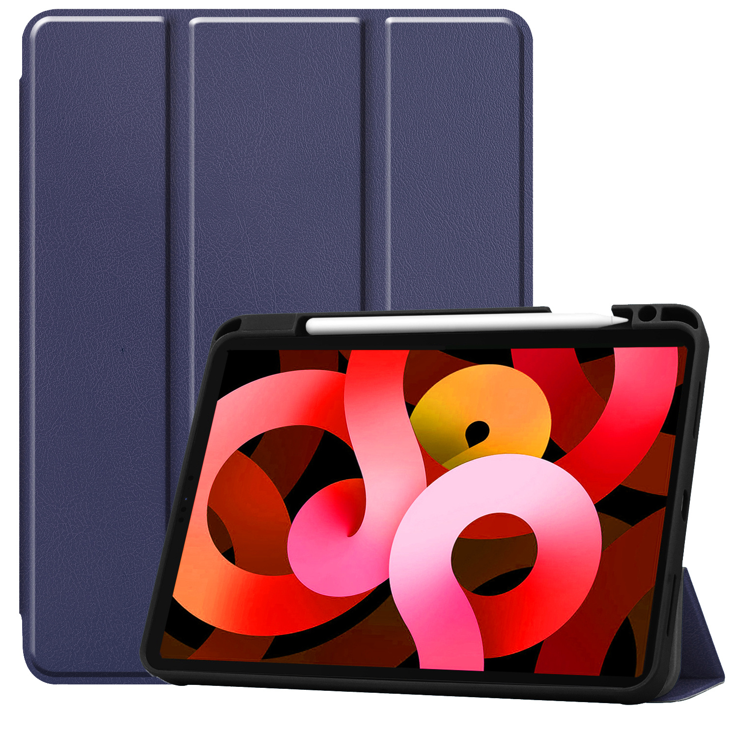 BASEY. Hoesje Geschikt voor iPad Air 2022 Hoes Case Tablet Hoesje Tri-fold Met Uitsparing Geschikt voor Apple Pencil - Hoes Geschikt voor iPad Air 5 2022 Hoesje Hard Cover Bookcase Hoes - Donkerblauw