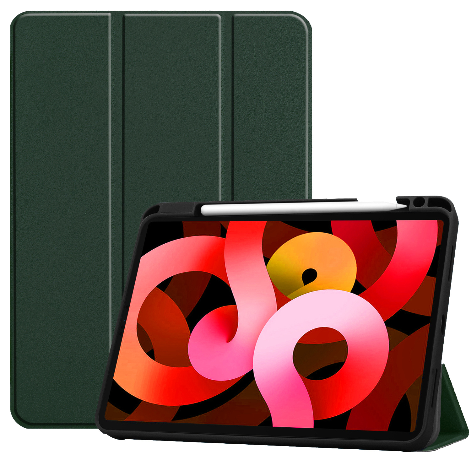 BASEY. Hoesje Geschikt voor iPad Air 2022 Hoes Case Tablet Hoesje Tri-fold Met Uitsparing Geschikt voor Apple Pencil - Hoes Geschikt voor iPad Air 5 2022 Hoesje Hard Cover Bookcase Hoes - Donkergroen