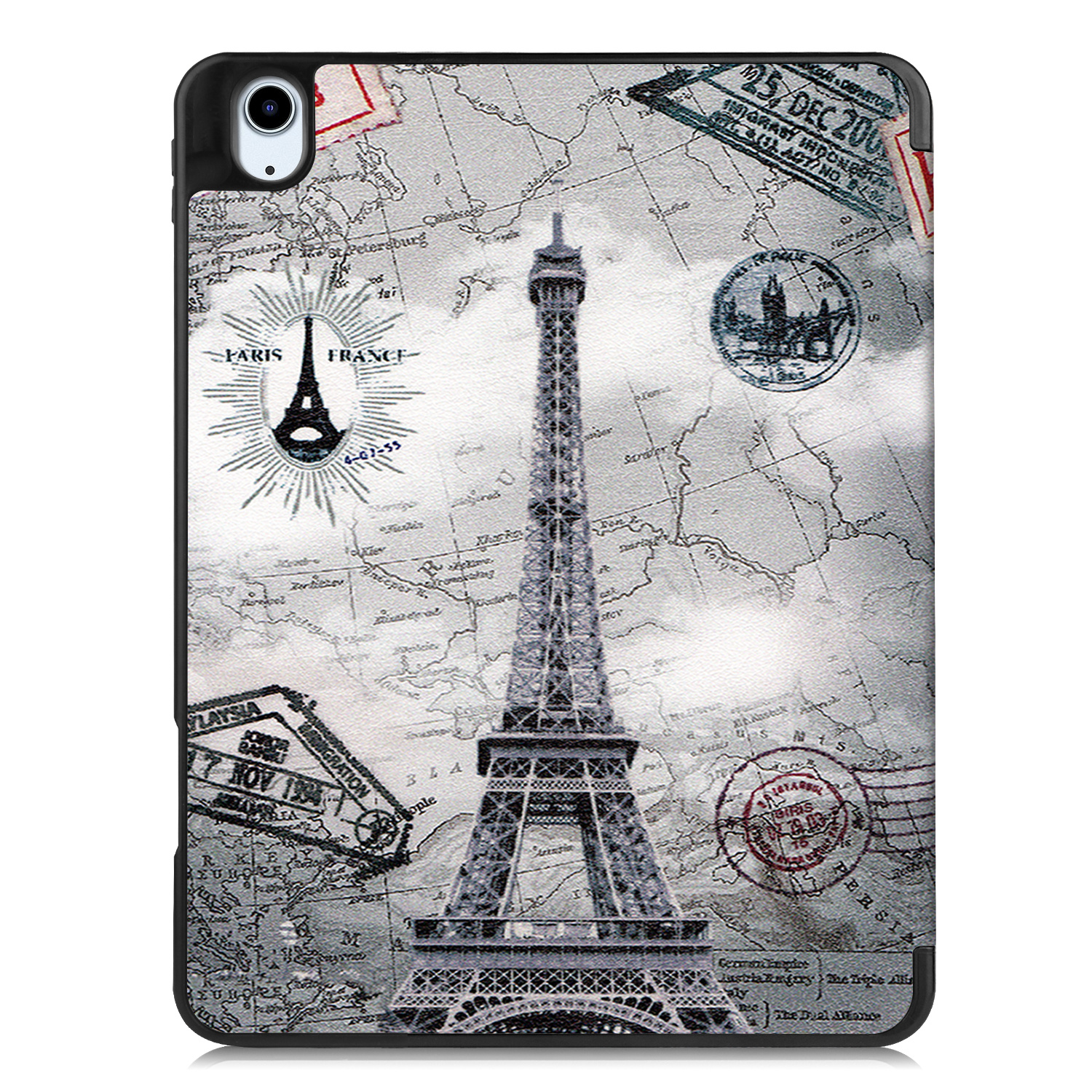 BASEY. Hoesje Geschikt voor iPad Air 2022 Hoes Case Tablet Hoesje Tri-fold Met Uitsparing Geschikt voor Apple Pencil - Hoes Geschikt voor iPad Air 5 2022 Hoesje Hard Cover Bookcase Hoes - Eiffeltoren