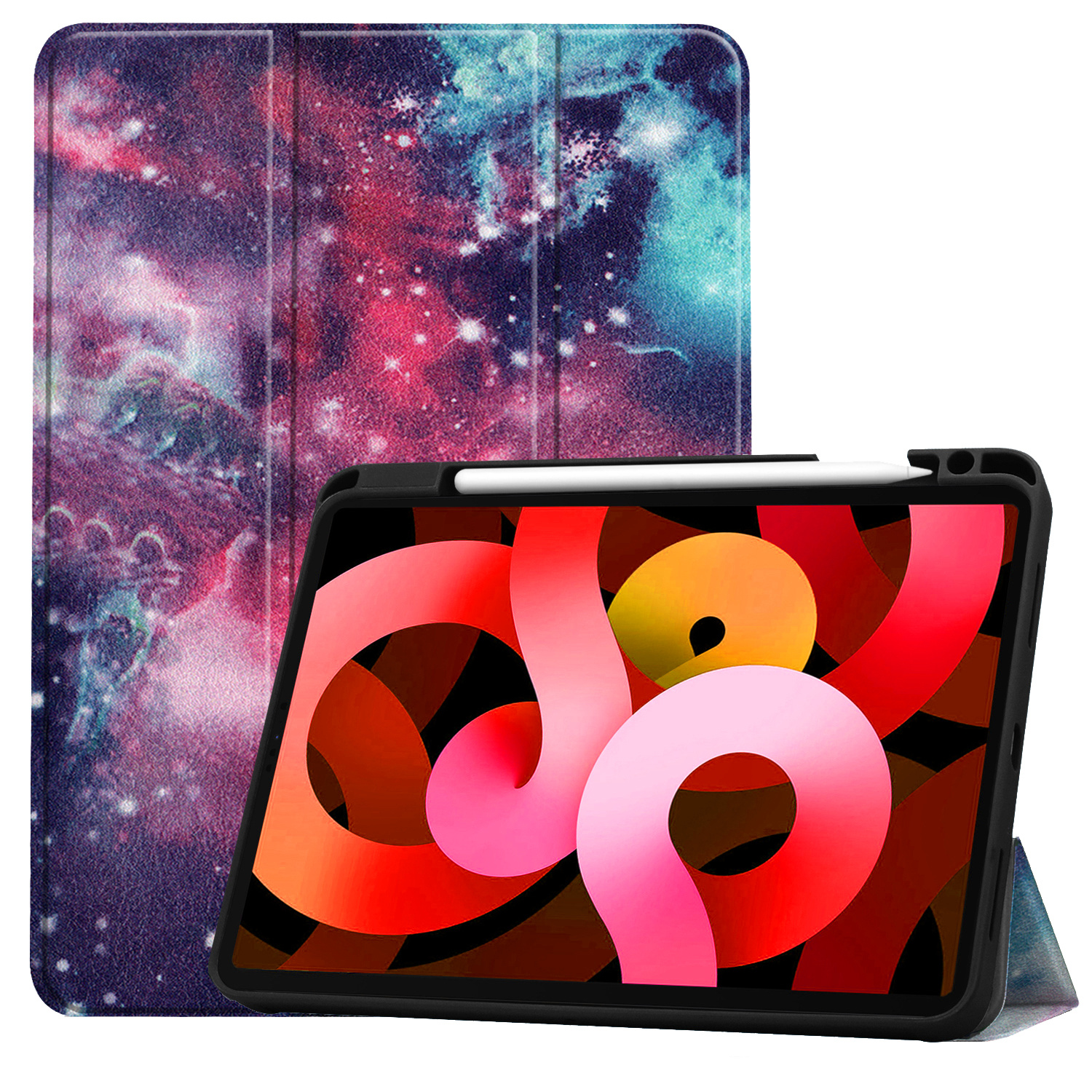 BASEY. Hoesje Geschikt voor iPad Air 2022 Hoes Case Tablet Hoesje Tri-fold Met Uitsparing Geschikt voor Apple Pencil - Hoes Geschikt voor iPad Air 5 2022 Hoesje Hard Cover Bookcase Hoes - Galaxy