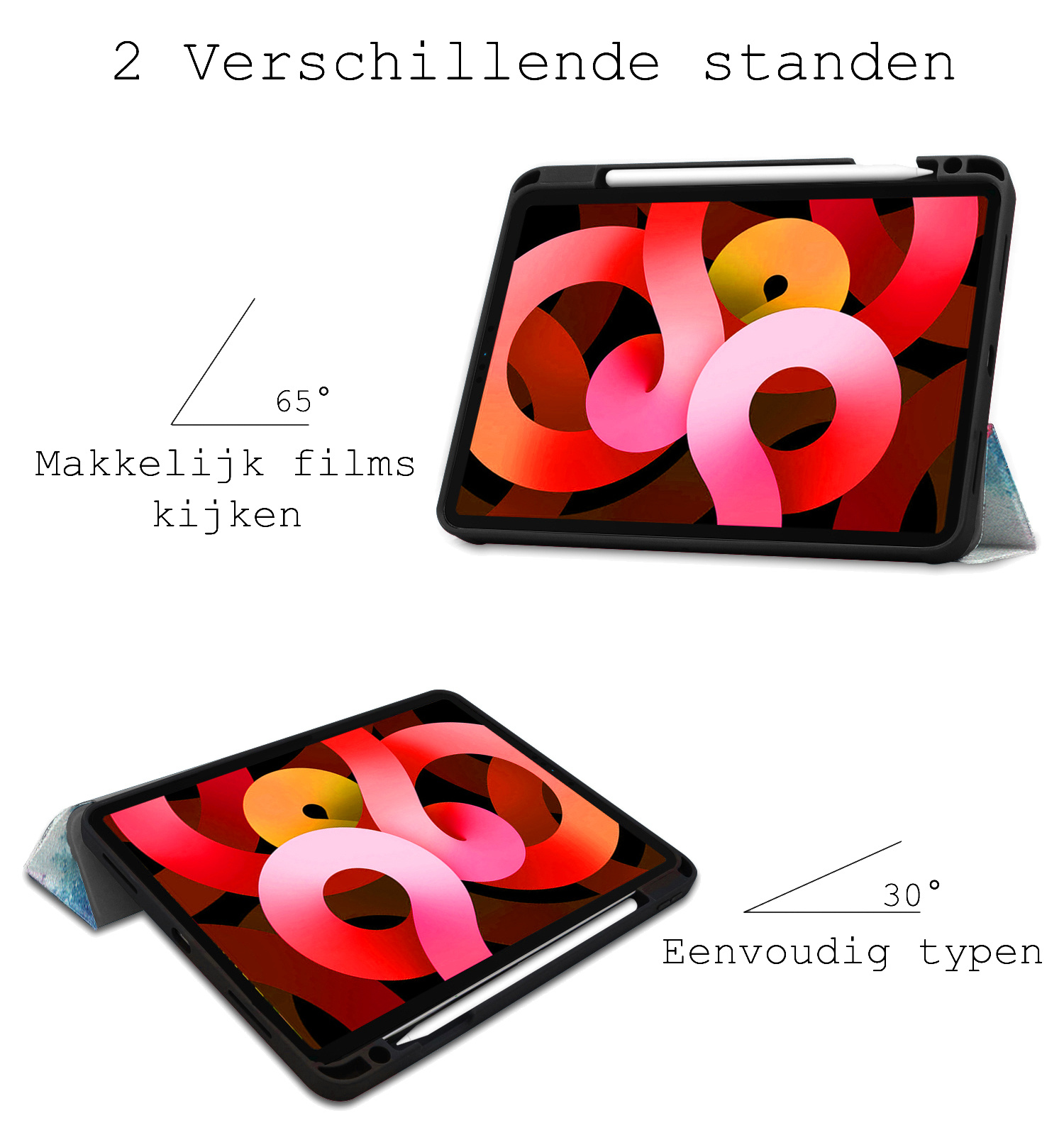BASEY. Hoesje Geschikt voor iPad Air 2022 Hoes Case Tablet Hoesje Tri-fold Met Uitsparing Geschikt voor Apple Pencil - Hoes Geschikt voor iPad Air 5 2022 Hoesje Hard Cover Bookcase Hoes - Galaxy