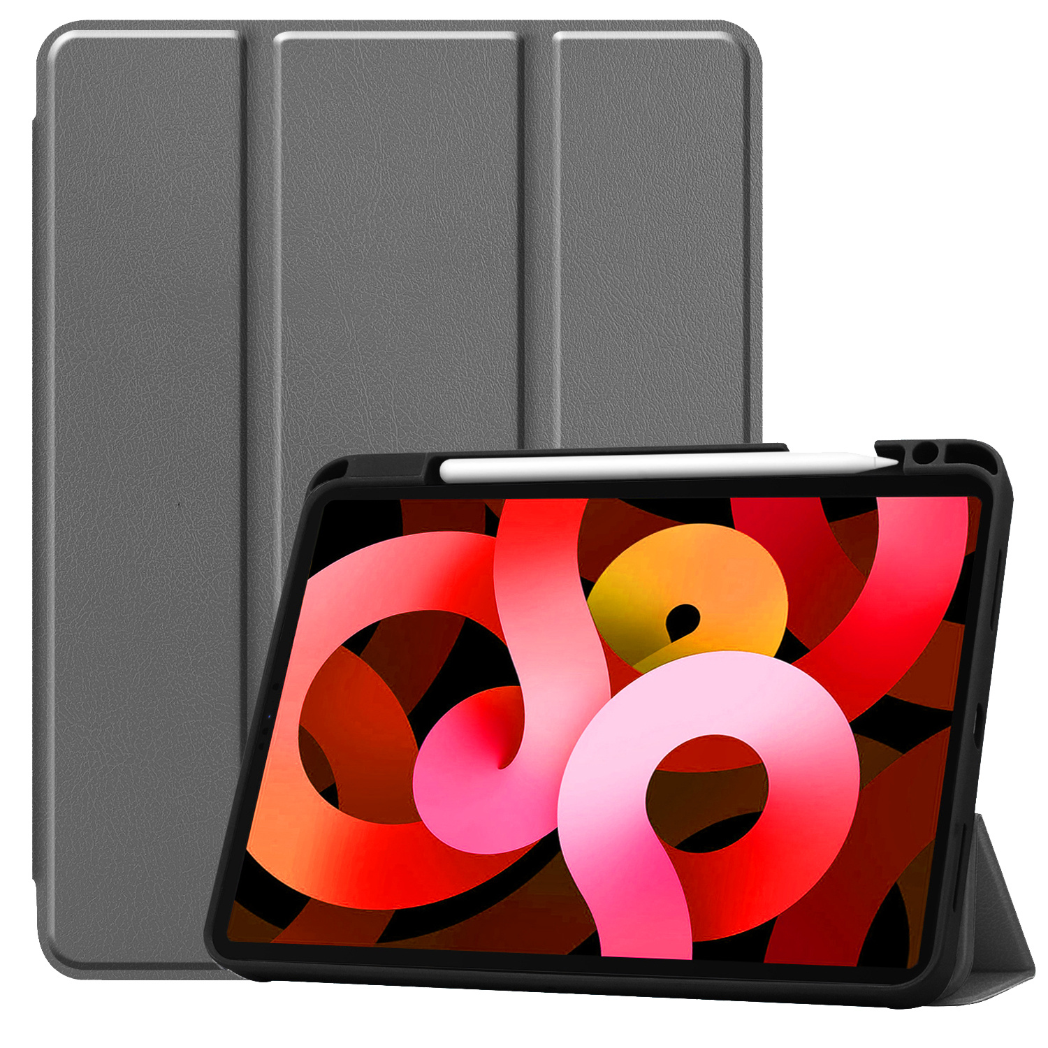 BASEY. Hoesje Geschikt voor iPad Air 2022 Hoes Case Tablet Hoesje Tri-fold Met Uitsparing Geschikt voor Apple Pencil - Hoes Geschikt voor iPad Air 5 2022 Hoesje Hard Cover Bookcase Hoes - Grijs