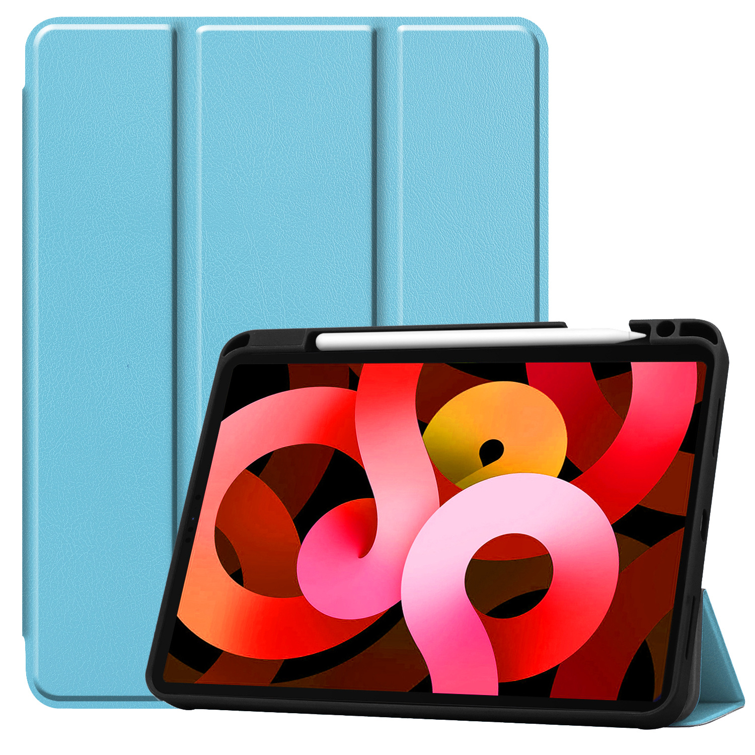 BASEY. Hoesje Geschikt voor iPad Air 2022 Hoes Case Tablet Hoesje Tri-fold Met Uitsparing Geschikt voor Apple Pencil - Hoes Geschikt voor iPad Air 5 2022 Hoesje Hard Cover Bookcase Hoes - Lichtblauw