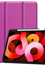 BASEY. Hoesje Geschikt voor iPad Air 2022 Hoes Case Tablet Hoesje Tri-fold Met Uitsparing Geschikt voor Apple Pencil - Hoes Geschikt voor iPad Air 5 2022 Hoesje Hard Cover Bookcase Hoes - Paars