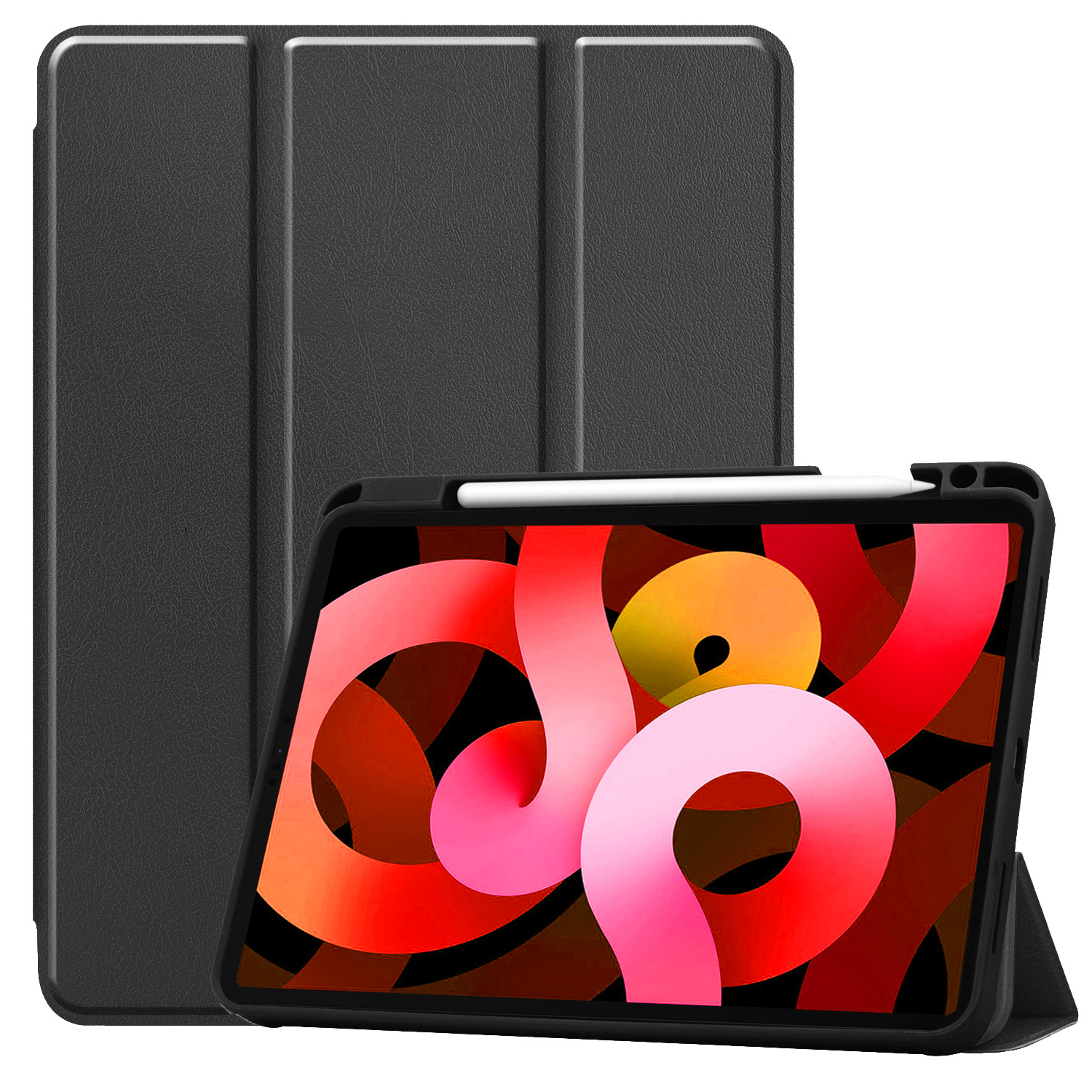 BASEY. Hoesje Geschikt voor iPad Air 2022 Hoes Case Tablet Hoesje Tri-fold Met Uitsparing Geschikt voor Apple Pencil - Hoes Geschikt voor iPad Air 5 2022 Hoesje Hard Cover Bookcase Hoes - Zwart